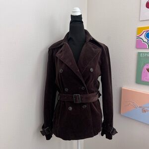 Brown Corduroy Double-Breasted Trench Jacket (S–M)